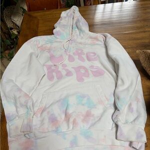 Life Rips tye dye hoodie hooded sweatshirt pockets large white pink purple blue